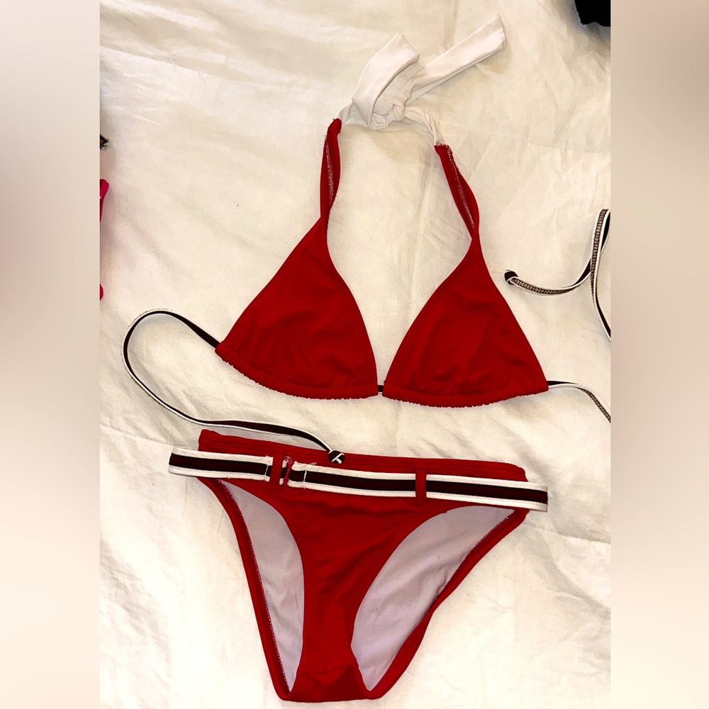 Lisa Lozano red belted bikini